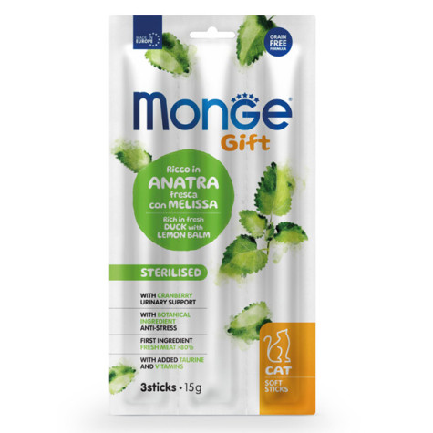 Monge - Snack Gif Adult Soft Sticks Sterilised Ricco in Anatra Fresca con Melissa 45 gr. - 