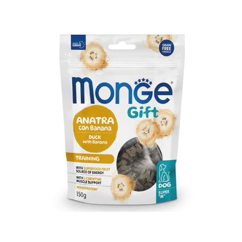 Monge - Snack Geschenk Hund Erwachsene Super M Training Ente mit Banane 150 gr.