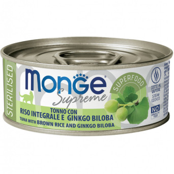 Monge - Supreme sterilisierter erwachsener Katzen-Thunfisch, brauner Reis und Ginkgo Biloba 80 gr. -