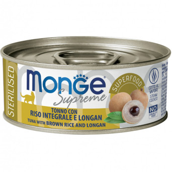Monge - Supreme sterilisierter Thunfisch für ausgewachsene Katzen, brauner Reis und Longan, 80 g. - 