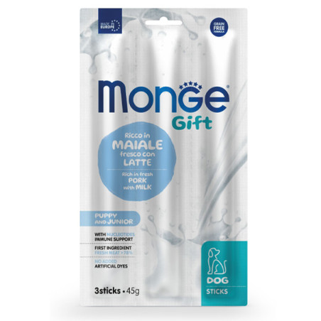 Monge – Snack-Hundesticks für Welpen und Jungtiere, reich an frischem Schweinefleisch mit Milch, 45 g. - 