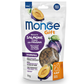 Monge - Snack Gift Adult Meat Minis Hairball Rich in Fresh Salmon with Plum 50 gr. - 