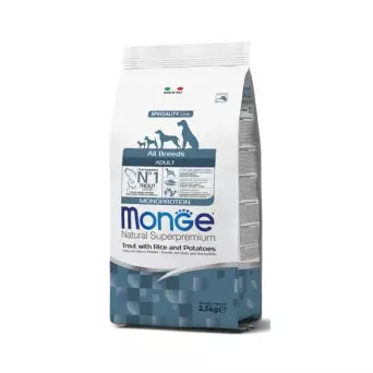 Monge – Natural Superpremium All Breeds Adult Monoprotein Forelle mit Reis und Kartoffeln 2,50 KG - 