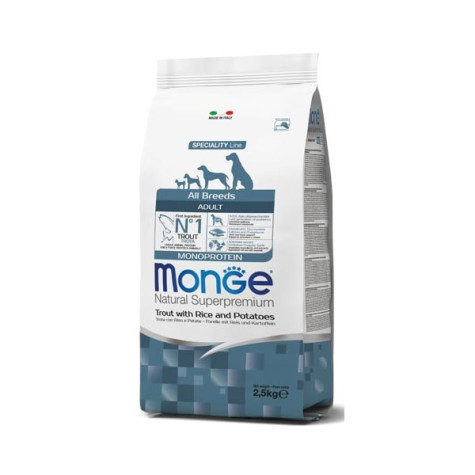 Monge – Natural Superpremium All Breeds Adult Monoprotein Forelle mit Reis und Kartoffeln 2,50 KG - 