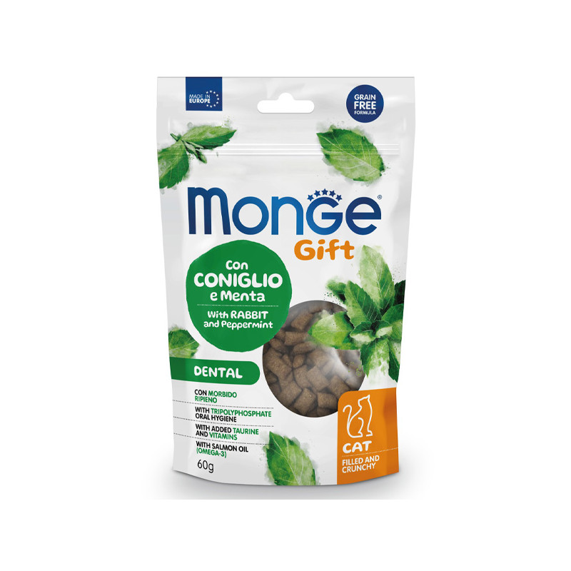 Monge - Snack Gift Adult Dental avec Lapin et Menta Filled And Crunchy 60 g. Monge - Snack Gift Adult Dental avec Lapin et Menta Filled And Crunchy 60 g.
