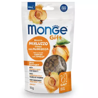 Monge - Snack Gift Adult Meat Minis Skin Support Ricco in Merluzzo Fresco con Albicocca 50 gr. -