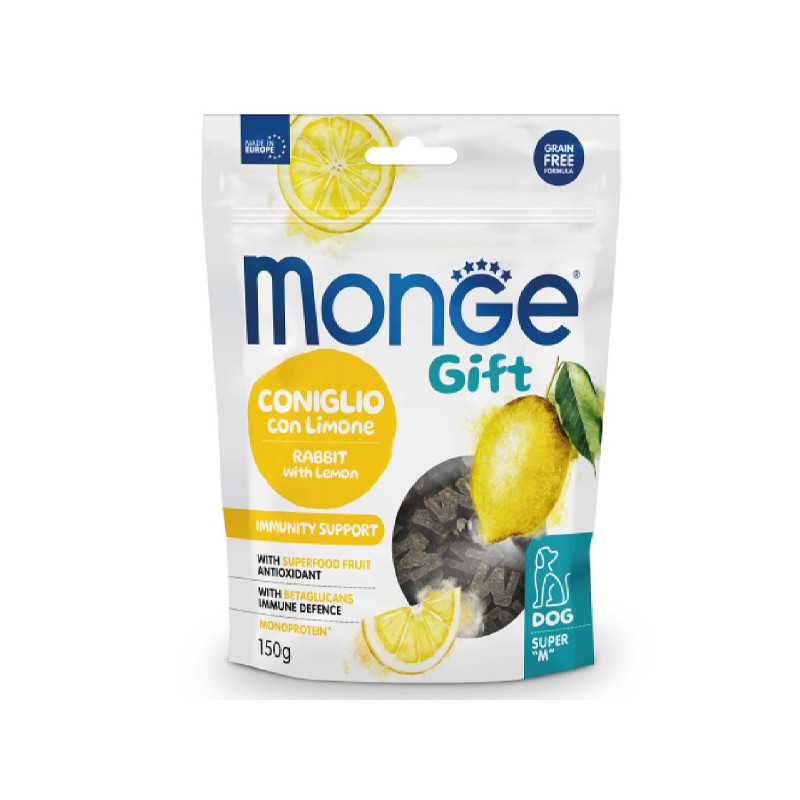 Monge - Snack Geschenk Hund Erwachsener Super M Immunitätsunterstützung Coniglio con Limone 150 gr.