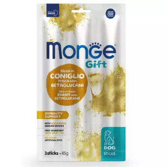 Monge - Snack Dog Sticks Adult Immunity Support Ricco in Coniglio Fresco con Betaglucani 45 gr. -