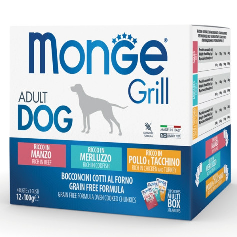 Monge - Grill Adult Multibox Mix Manzo - Merluzzo - Pollo12 x 100 Gr. - 