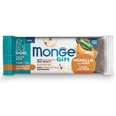 Monge – Snack-Fruchtriegel für Hunde, zur Unterstützung der Mobilität von Erwachsenen, Agnello con Pera, 100 g. - 