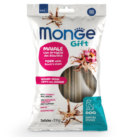 Monge - Snack Gift Puppy & Junior Medium Maxi Stick Dental Maiale con Artiglio Del Diavolo 210 gr. - 