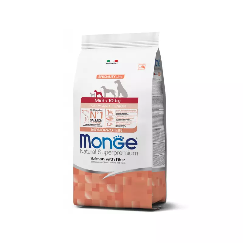 Monge – Natürlicher Superpremium Mini Puppy & Junior Lachs mit Reis 2,50 kg.