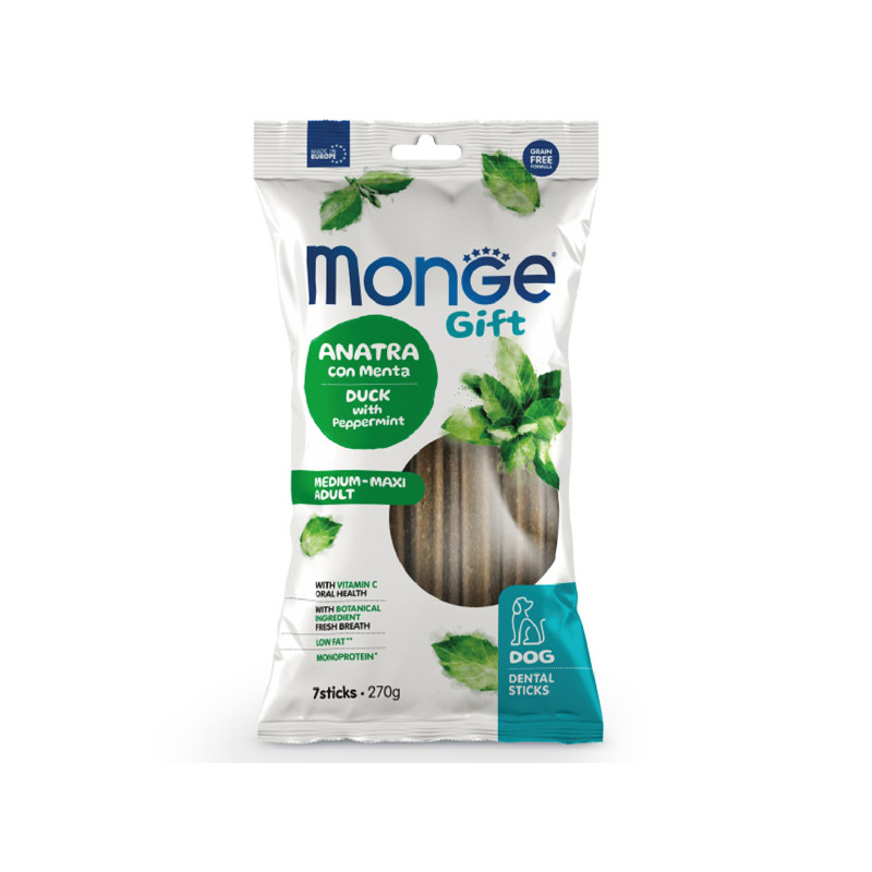Monge - Snack Gift Adult Medium Maxi Stick Dental Anatra con Menta 270 gr.