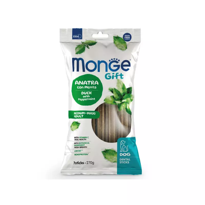Monge - Snack Gift Adult Medium Maxi Stick Dental Anatra con Menta 270 gr. Monge - Snack Gift Adult Medium Maxi Stick Dental Anatra con Menta 270 gr.