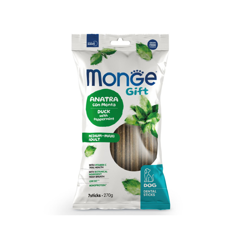 Monge - Snack Gift Adult Medium Maxi Stick Dental Canard avec Menta 270 g.