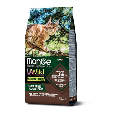Monge - BWild Grain Free All Life Stage Adult Large Breed con Bufalo, Patate e Lenticchie 1,50 KG. - 