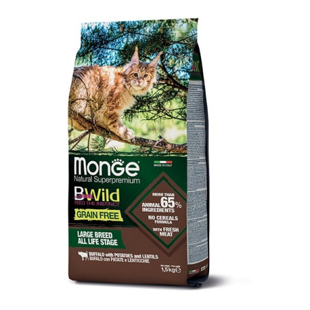 Monge - BWild Grain Free All Life Stage Adult Large Breed mit Büffel, Kartoffeln und Linsen 1,50 KG. - 