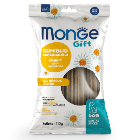 Monge - Snack Gift Senior All Breed Stick Dental Coniglio con Camomilla 210 gr. - 