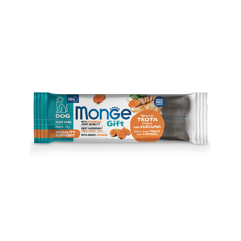 Monge - Snack Dog Meat Bars Adult Mobility Support Ricco in Trota Fresca con Curcuma 40 gr.