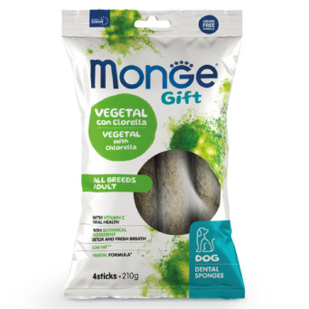 Monge – Snack-Geschenk für Erwachsene, alle Rassen, Stick-Zahnschwämme, Vegetal con Clorella e Menta, 210 g. - 