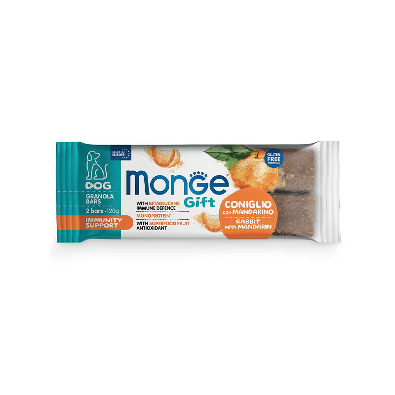 Monge - Snack Dog Granola Bars Adult Immunity Support Coniglio con Mandarino 120 gr.