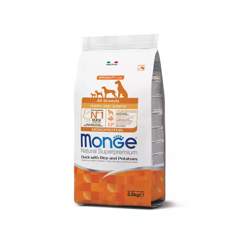 Monge - Natural Superpremium All Breeds Puppy & Junior Monoprotein Anatra e Riso 2.50 KG