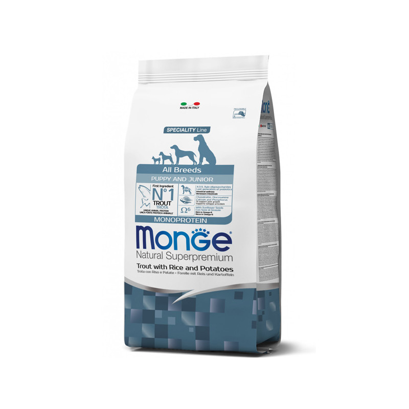 Monge - Natural Superpremium All Breeds Puppy et Junior Natural Superpremium Truite avec Riz et Pommes de terre 2,5 kg Monge - Natural Superpremium All Breeds Puppy et Junior Natural Superpremium Truite avec Riz et Pommes de terre 2,5 kg