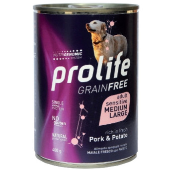 Prolife - Getreidefreies erwachsenes mittelgroßes/großes empfindliches Schweinefleisch und Kartoffeln 400gr. -