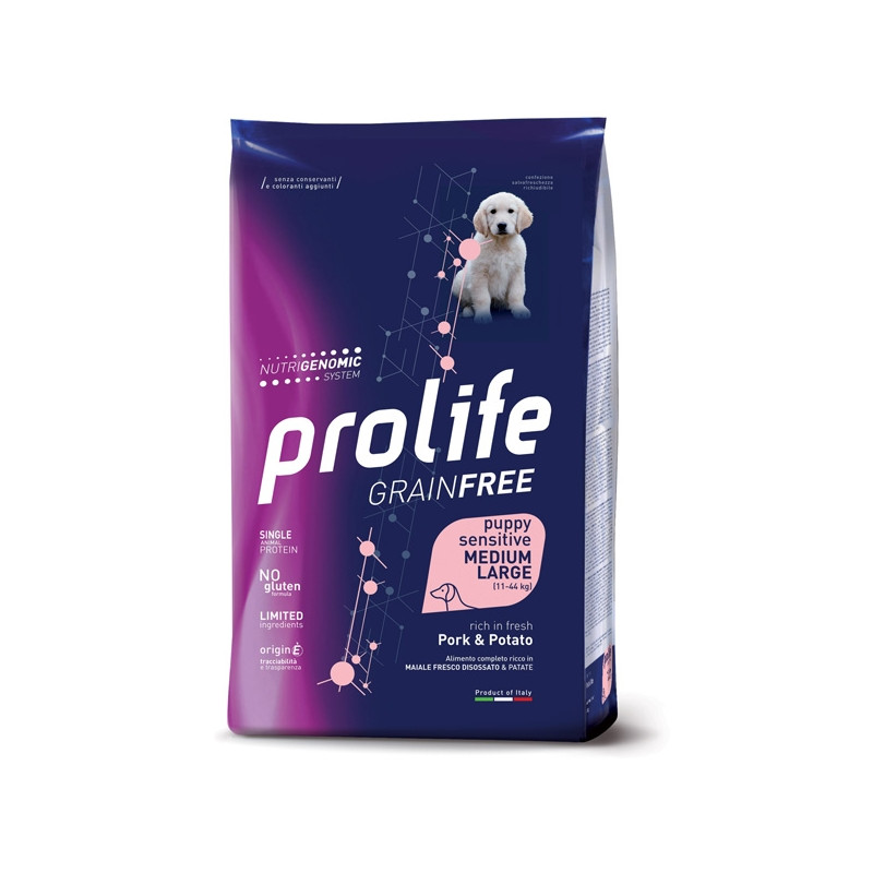 Prolife – Getreidefreies mittelgroßes/großes empfindliches Schweinefleisch und Kartoffeln für Welpen, 2,5 kg