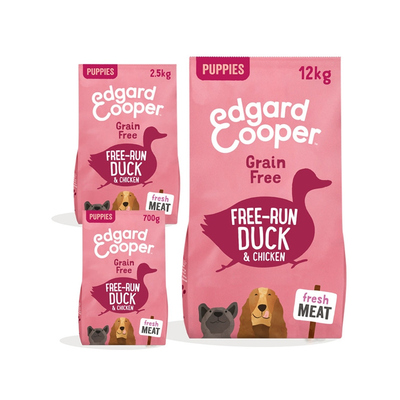 Edgard&Cooper - Frisches Enten- und Hühnerfleisch für Welpen, auf dem Boden gezüchtet, ohne Getreide, 12 kg