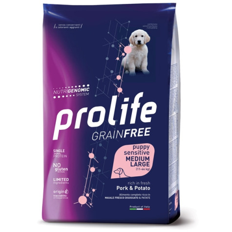 Prolife – Getreidefreies mittelgroßes/großes, empfindliches Schweinefleisch und Kartoffeln für Welpen, 10 kg - 