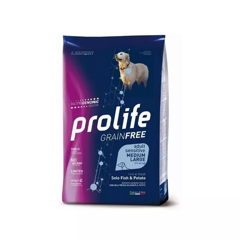 Prolife - Getreidefreier erwachsener mittelgroßer/großer empfindlicher Seezungenfisch und Kartoffeln, 10 kg