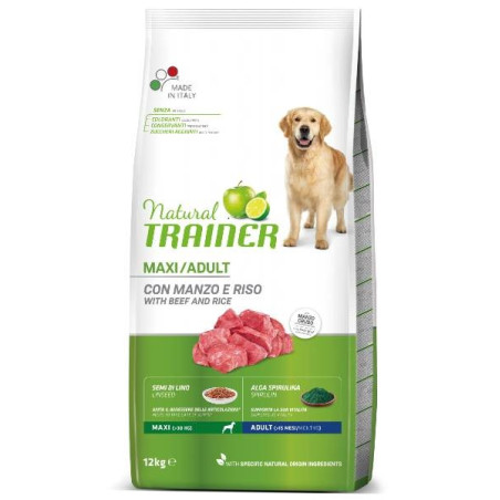 Natural Trainer - Adult Maxi con Manzo e Riso da 12 kg - 