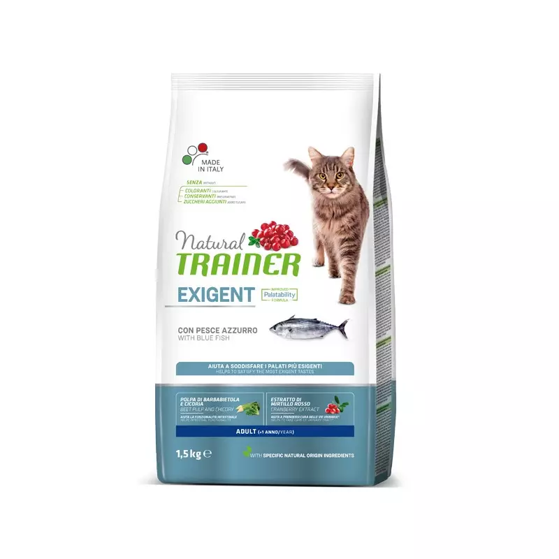 Trainer - Natural Cat Exigent Adult con Pesce Azzurro 1,5 kg Trainer - Natural Cat Exigent Adult con Pesce Azzurro 1,5 kg