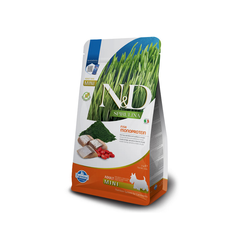 Farmina - Natural et Delicious Spirulina Adult Mini avec Aringa, Spirulina et Bacche di Goji 2KG Farmina - Natural et Delicious Spirulina Adult Mini avec Aringa, Spirulina et Bacche di Goji 2KG