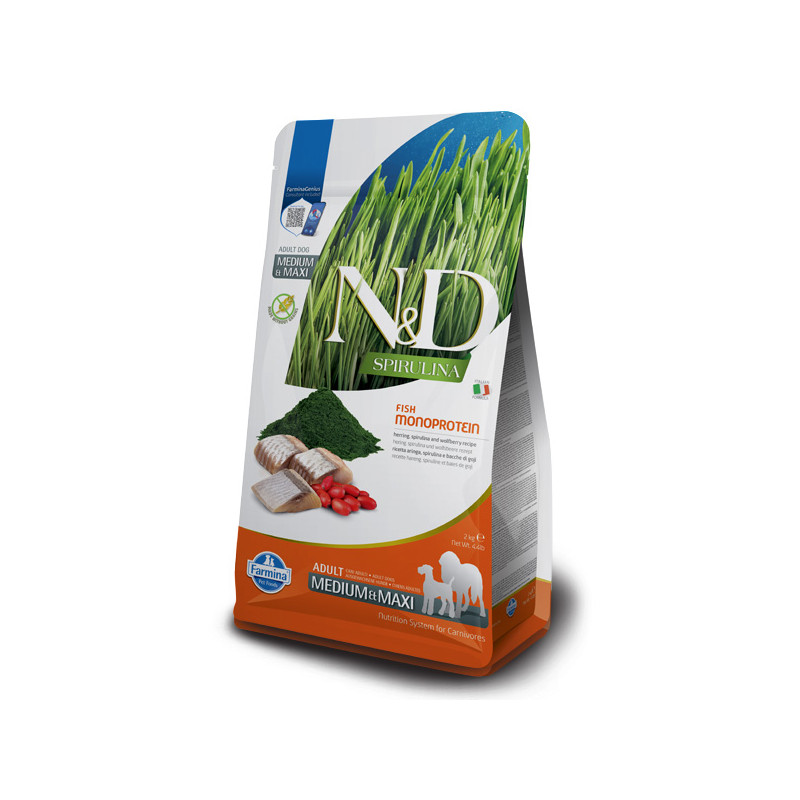 Farmina - Natural et Delicious Spirulina Adult Medium et Maxi avec Aringa, Spirulina et Bacche di Goji 2KG Farmina - Natural et Delicious Spirulina Adult Medium et Maxi avec Aringa, Spirulina et Bacche di Goji 2KG