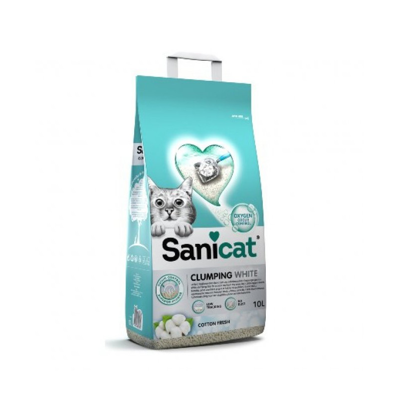 SANICAT Klumpendes Katzenstreu aus weißer Baumwolle, 10 Liter