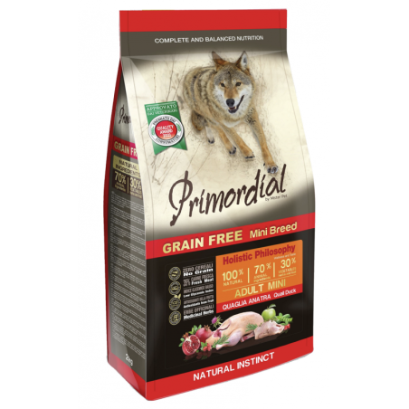 Primordial Adult mini quaglia e anatra Grain Free 6 kg - 