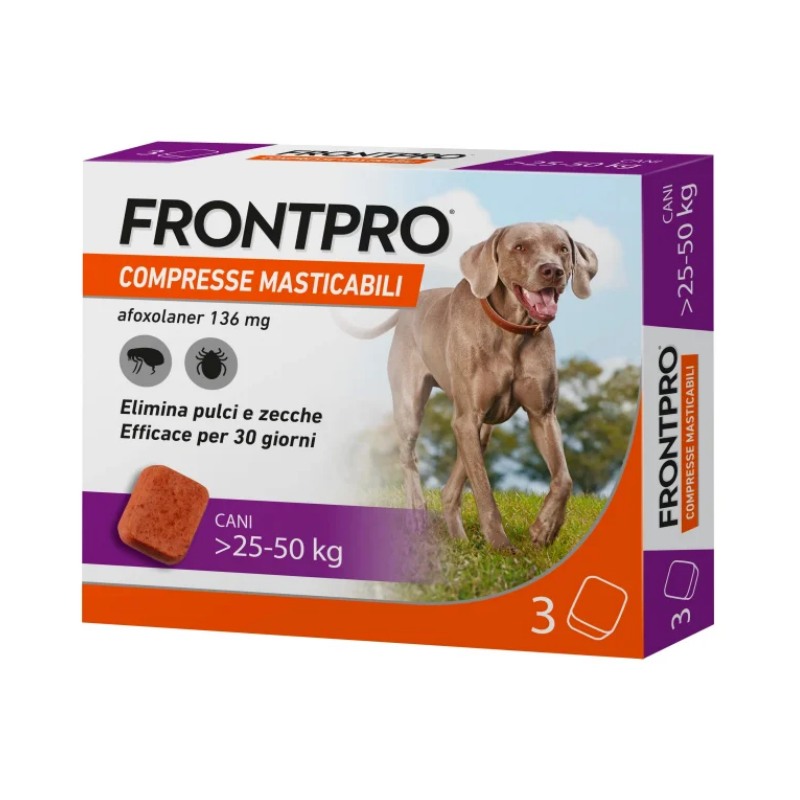 FRONTPRO 3 Comprimés MASTICABILI pour chiens 2550 kg (136MG ) FRONTPRO 3 Comprimés MASTICABILI pour chiens 2550 kg (136MG )