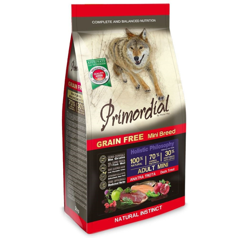 Primordial Adult mini canard truite Grain Free 2 kg Primordial Adult mini canard truite Grain Free 2 kg