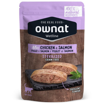 Ownat – Wetnat erwachsene Katze, sterilisiertes Huhn und Lachs, 85 g. -