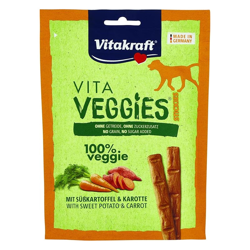 Vitakraft - Vita Veggie Dog Sticks Pommes de terre Dolci et Carottes 80 g. Vitakraft - Vita Veggie Dog Sticks Pommes de terre Dolci et Carottes 80 g.