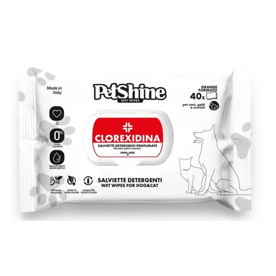 Petshine Igiene Salviette cane gatto, clorexidina, 40 Unità - 