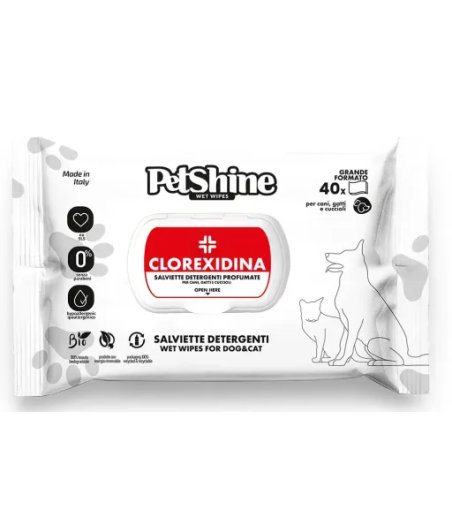 Petshine Igiene Salviette cane gatto, clorexidina, 40 Unità - 