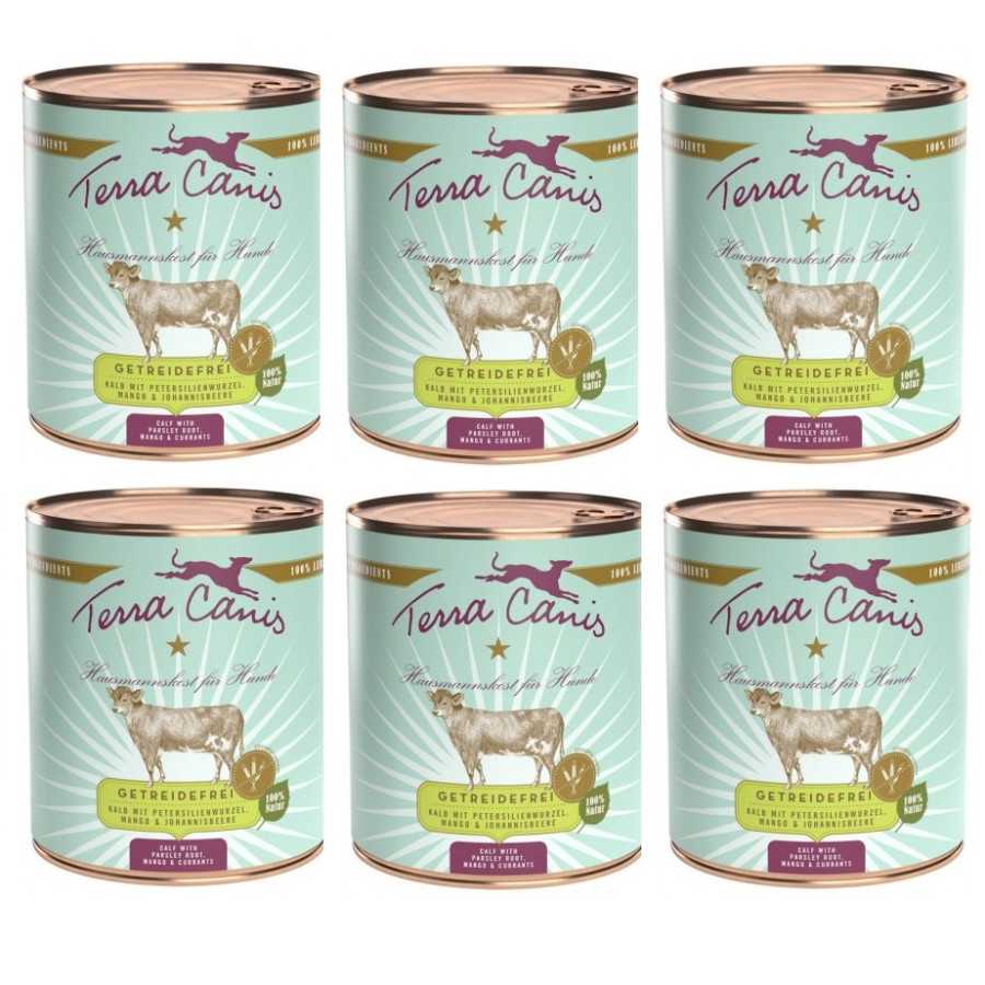 TERRA CANIS Grain Free Vitello avec radice di prezzemolo, mango et ribes 6 x 800 g. TERRA CANIS Grain Free Vitello avec radice di prezzemolo, mango et ribes 6 x 800 g.