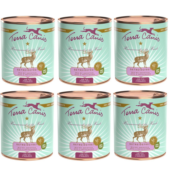 TERRA CANIS Getreidefreies Wild mit Kartoffeln, Apfel und Preiselbeeren 6 x 800 gr. - 