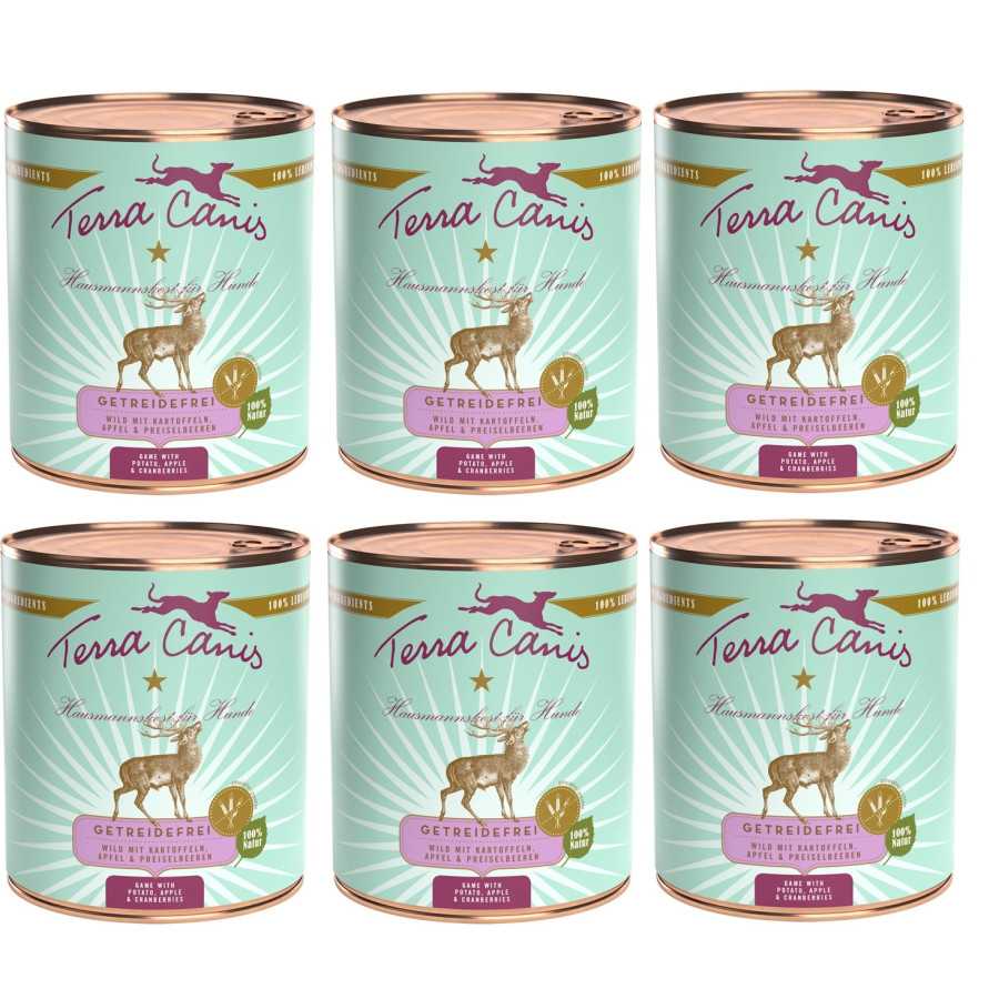 TERRA CANIS Grain Free Selvaggina avec pommes de terre, pomme et myrtilles rossi 6 x 800 g.