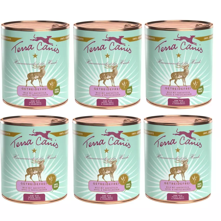 TERRA CANIS Grain Free Selvaggina con patate, mela e mirtilli rossi 6 x 800 gr.