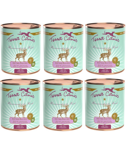 TERRA CANIS Getreidefreies Wild mit Kartoffeln, Apfel und Preiselbeeren 6 x 800 gr. - 