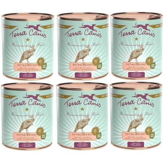 TERRA CANIS Grain Free Tacchino con sedano, zucca e crescione d'acqua 6 x 800 gr. - 